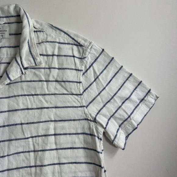 Lucky Brand Camp Shirt Men Large Blue Striped Linen Blend Short Sleeve Button Up - Picture 3 of 9